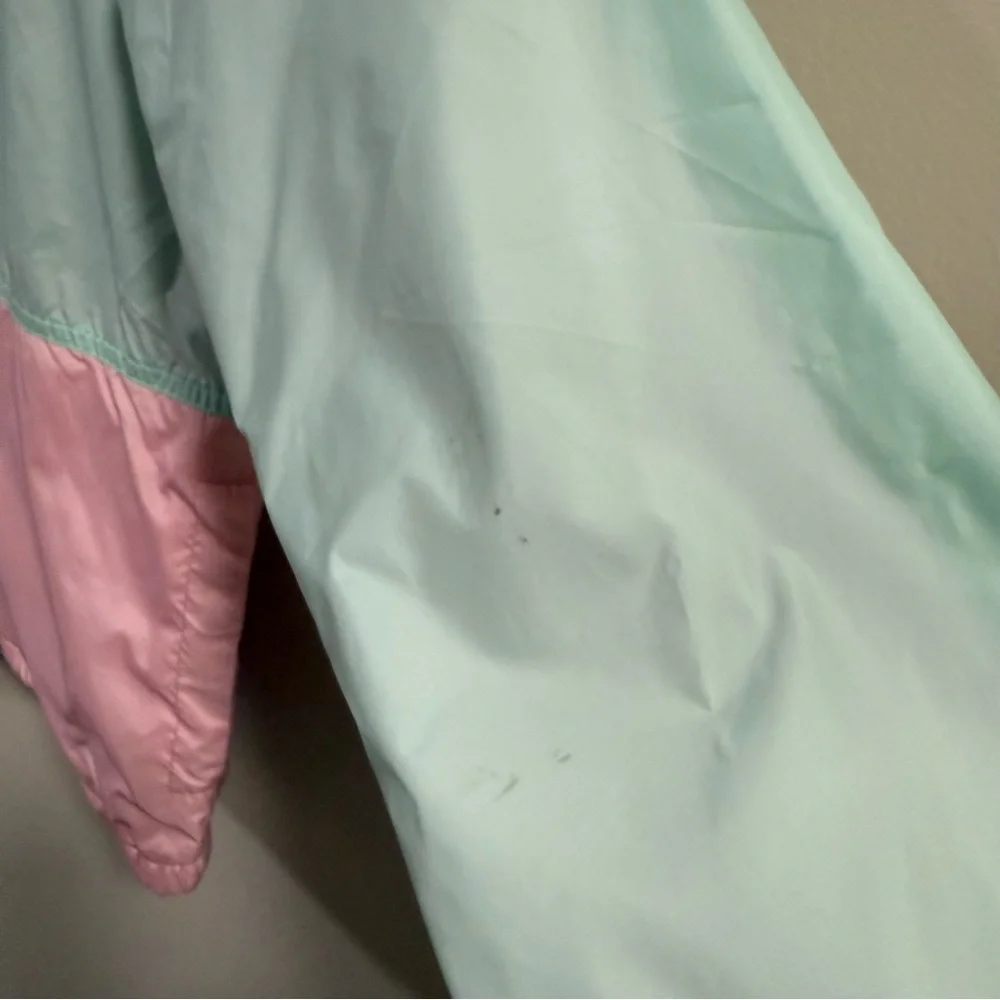 Girls Columbia Fleece Lined Hooded Windbreaker Jacket Sz 10-12 Pink Green Spring